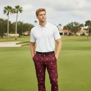 Ovation FSU Seminoles Maroon Logo Pants Microfiber Button Zip Men's 32 X 32 NWT
